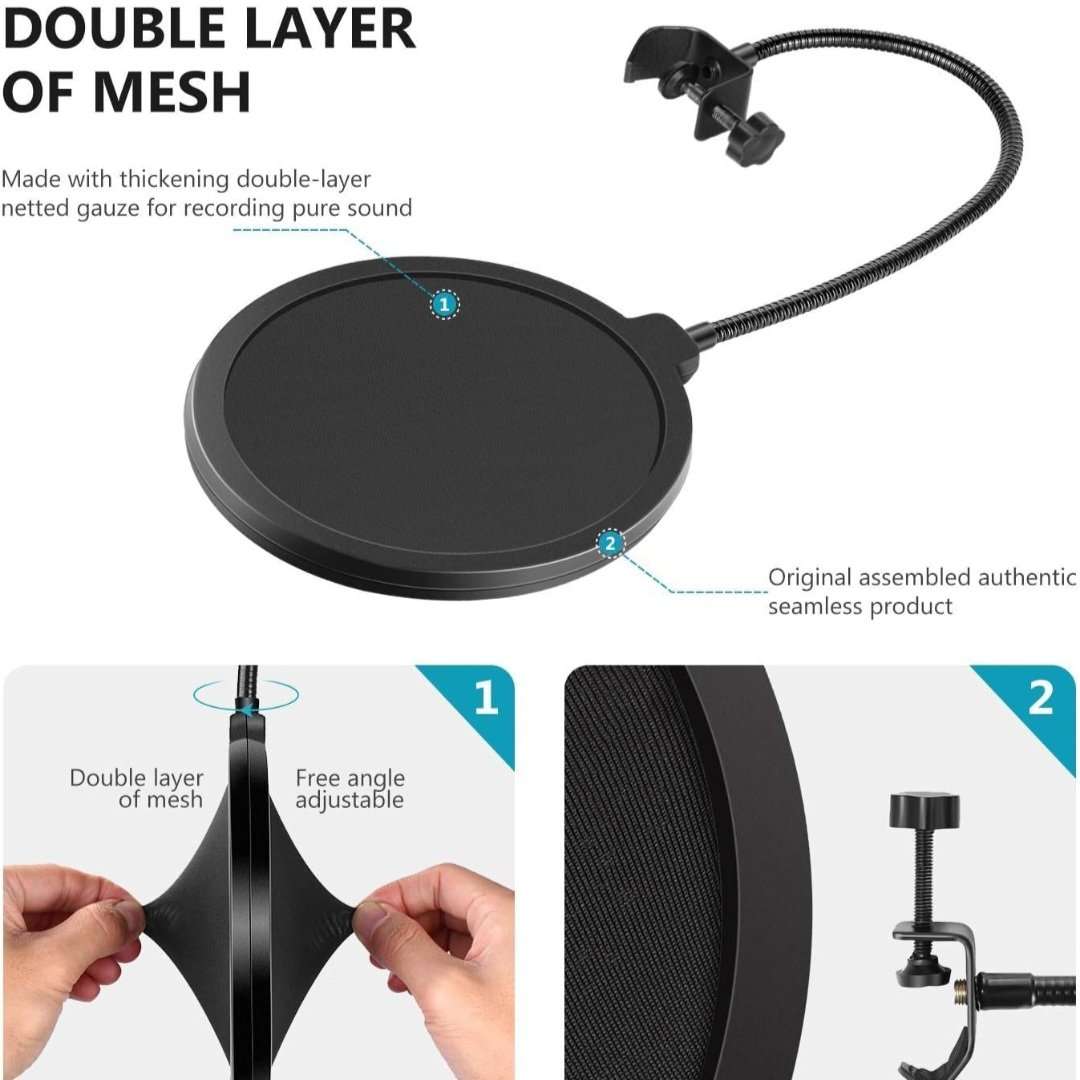 Universal Microphone Pop Filter Shield – Compatible with All Studio Mics - Image 2