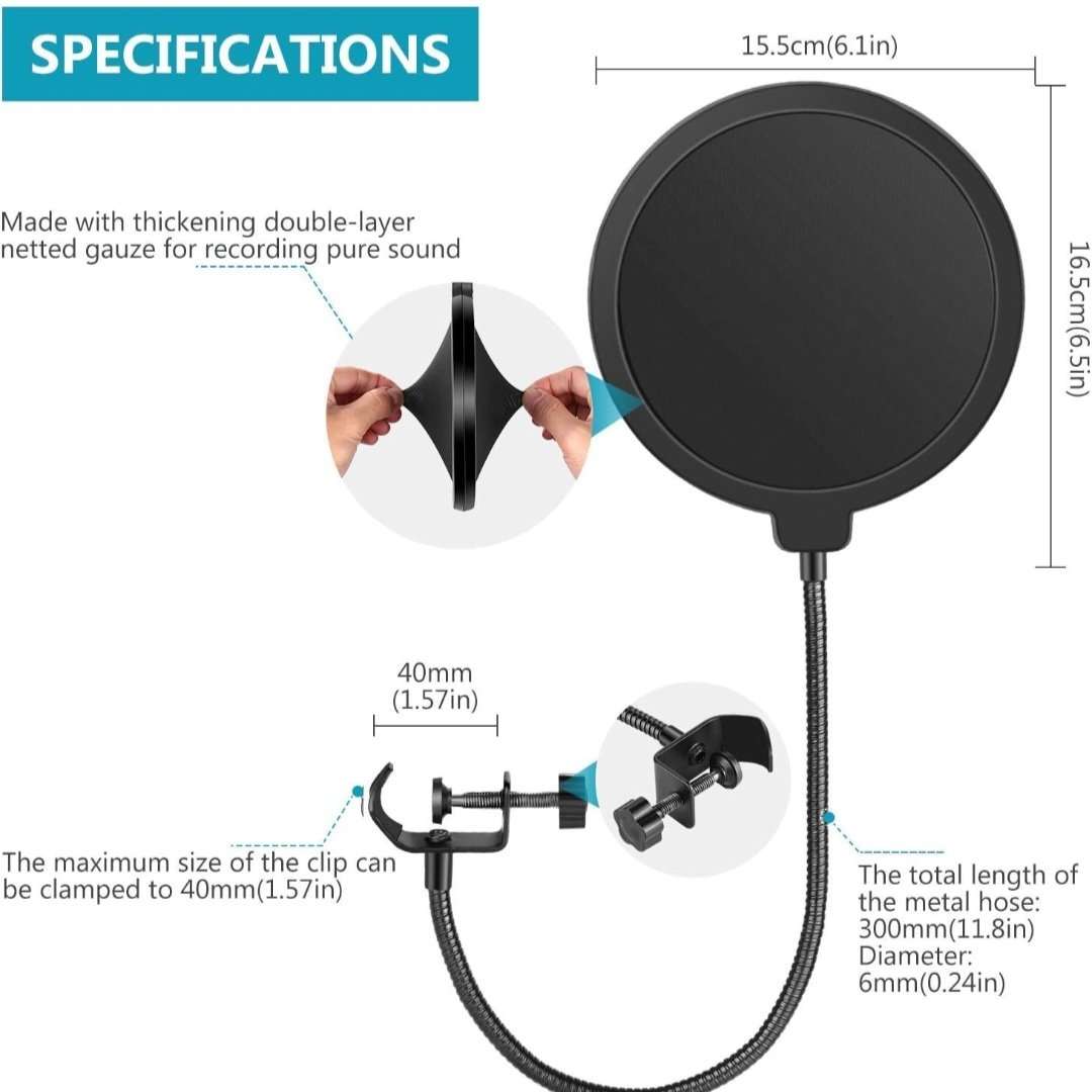 Universal Microphone Pop Filter Shield – Compatible with All Studio Mics - Image 4